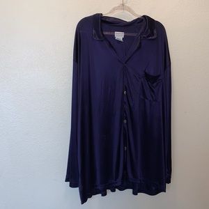 King Size For Tall & Big Men blue satin button down pajama shirt